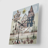 Einrichtung, Häuser, Dorf Quadratische Wanduhr (Winkel)