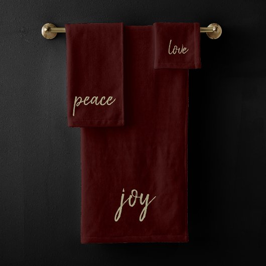 Einrichtung | Red and Gold Joy Peace Liebe Badhandtuch Set