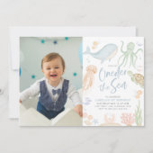 Eins der Meere 1. Geburtstag unter dem Foto Einladung (Vorderseite)