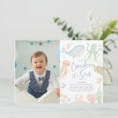 Eins der Meere 1. Geburtstag unter dem Foto Einladung (Stehend Vorderseite)