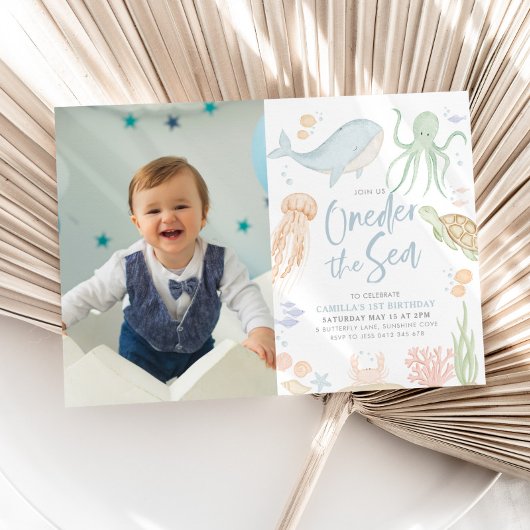 Eins der Meere 1. Geburtstag unter dem Foto Einladung