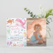 Eins der Niedlichen Ozeane Tiere Geburtstag Foto Einladung (Stehend Vorderseite)