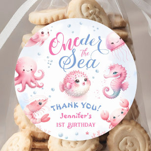 Eins der See 1. Geburtstag Mädchen Rosa Niedlicher Runder Aufkleber