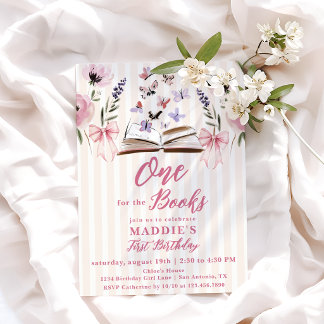 Eins für die Bücher Pink Storybook Girl 1. Geburts Einladung