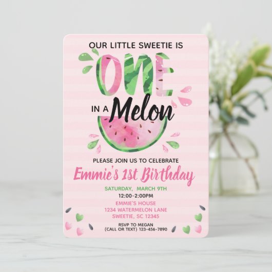 Eins in ein Melon Little Girl Einladung zum ersten (Stehend Vorderseite)