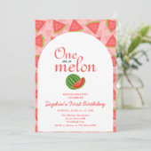 Eins in einem Melon 1. Geburtstag Wassermelone Einladung (Stehend Vorderseite)