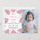Eins in einem Melon 1. Geburtstag Wassermelone Fot Einladung (Vorderseite)