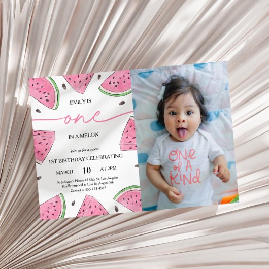 Eins in einem Melon 1. Geburtstag Wassermelone Fot Einladung