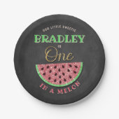 Eins in einem Melon Chalkboard 1. Geburtstag Pappteller (Vorderseite)