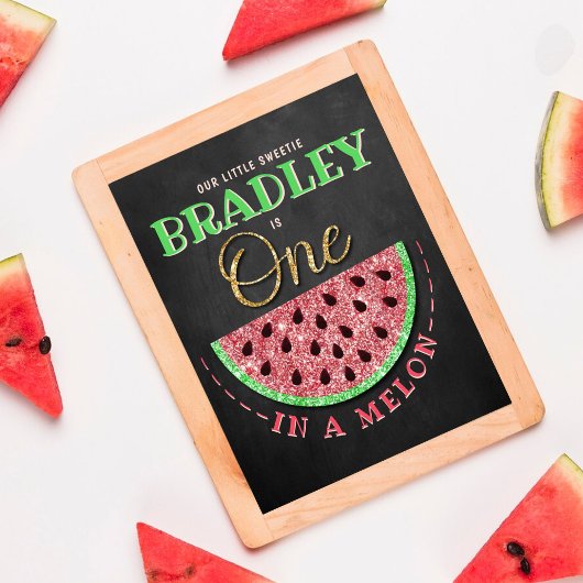 Eins in einem Melon Chalkboard 1. Geburtstag Poster