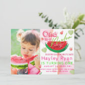 Eins in einem Melon-Foto 1. Geburtstag Einladung (Stehend Vorderseite)