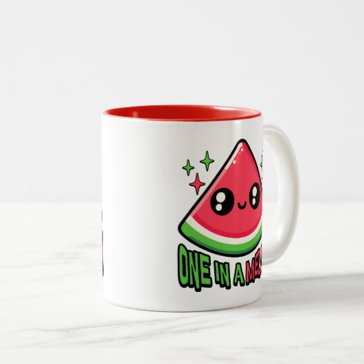 Eins in einem Melon! Niedliche Wassermelone Pun Zweifarbige Tasse (VorderseiteRechts)