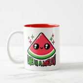 Eins in einem Melon! Niedliche Wassermelone Pun Zweifarbige Tasse (Links)