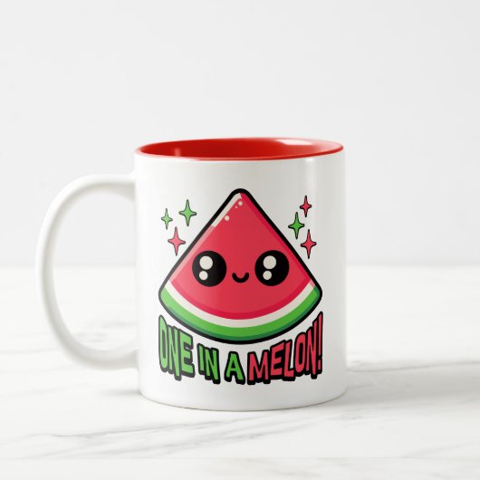 Eins in einem Melon! Niedliche Wassermelone Pun Zweifarbige Tasse (Links)