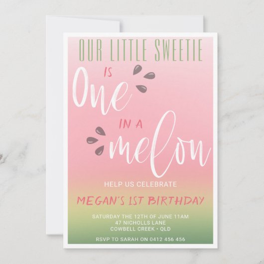 Eins in einem Melon Niedliches Wassermelone Einladung (Vorderseite)