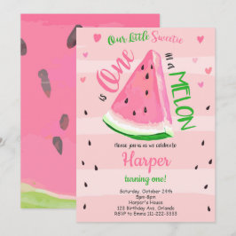 Eins in einem Melon Pink Watermelon Geburtstagslad Einladung