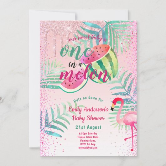 Eins in einem Melon Tropical Flamingo Watermelon P Einladung (Vorderseite)