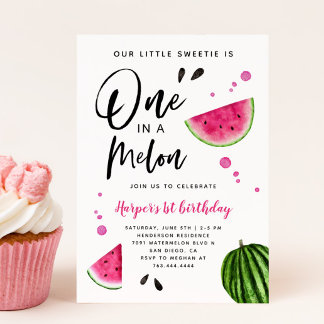 Eins in einem Melon Watermelon 1. Geburtstag Party Einladung