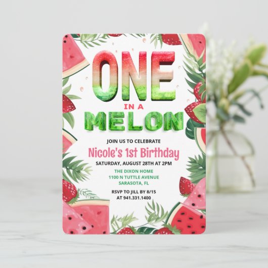 Eins in einem Melon Watermelon Einladung zum 1. Ge (Stehend Vorderseite)
