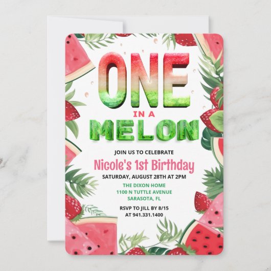 Eins in einem Melon Watermelon Einladung zum 1. Ge (Vorderseite)