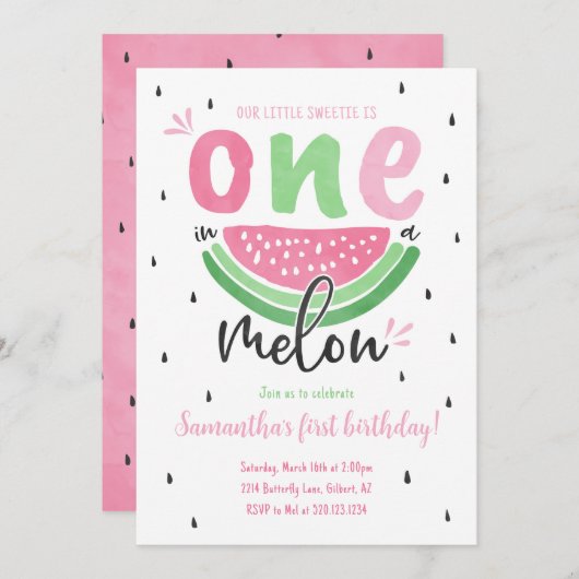 Eins in einem Melon Watermelon Einladung zum 1. Ge (Vorne/Hinten)