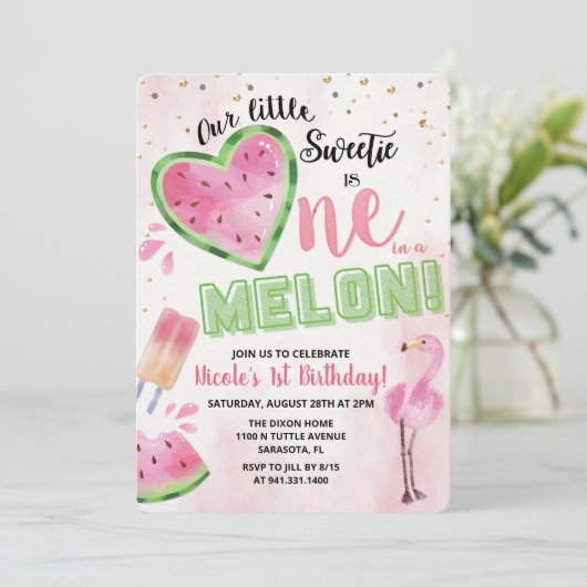 Eins in einem Melon Watermelon Einladung zum 1. Ge (Stehend Vorderseite)