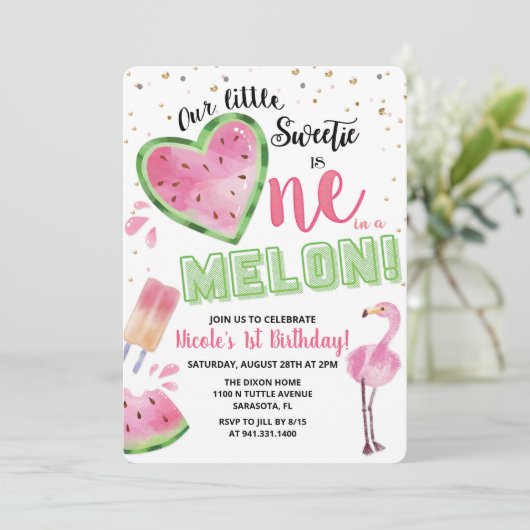 Eins in einem Melon Watermelon Einladung zum 1. Ge (Stehend Vorderseite)
