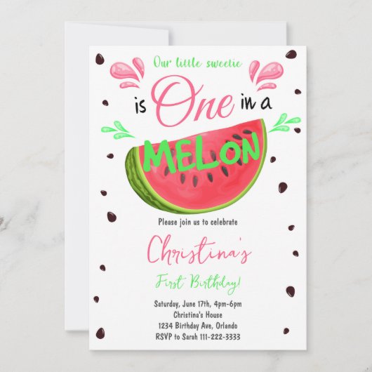Eins in einem Melon Watermelon Einladung zum 1. Ge (Vorderseite)