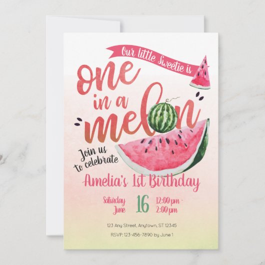 Eins in einem Melon Watermelon Einladung zum erste (Vorderseite)