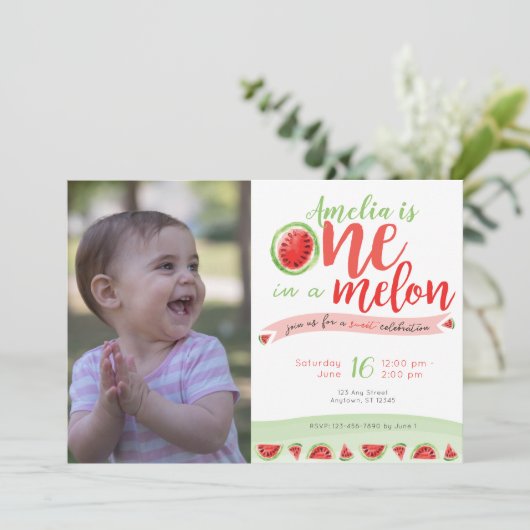 Eins in einem Melon Watermelon Einladung zum erste (Stehend Vorderseite)