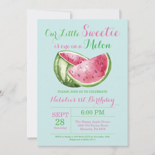Eins in einem Melon Watermelon Einladung zum erste (Vorderseite)