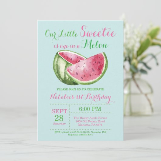Eins in einem Melon Watermelon Einladung zum erste (Stehend Vorderseite)