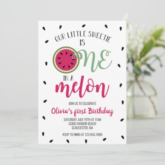 Eins in einem Melon Watermelon Einladung zum Gebur (Stehend Vorderseite)