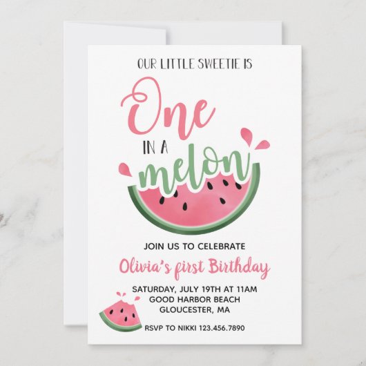 Eins in einem Melon Watermelon Einladung zum Gebur (Vorderseite)