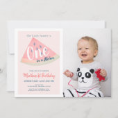 Eins in einem Melon Watermelon Pink Foto 1. Geburt Einladung (Vorderseite)