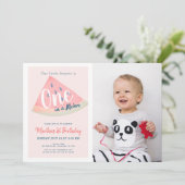 Eins in einem Melon Watermelon Pink Foto 1. Geburt Einladung (Stehend Vorderseite)