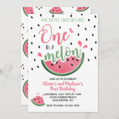 Eins in einem Melon Watermelon Twin Erster Geburts Einladung (Vorne/Hinten)