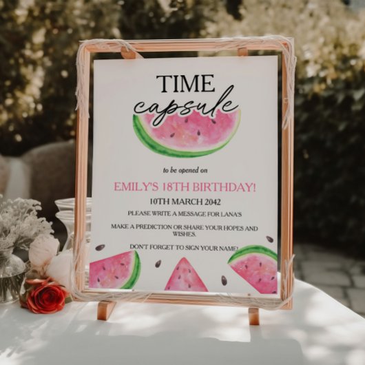 Eins in einer Melon Kapsel Wassermelone Time Kapse Sockelschild