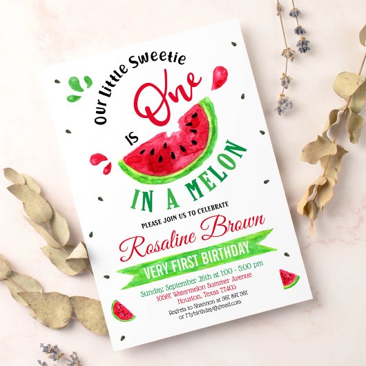 Eins in einer Melone Erster Geburtstag Einladung