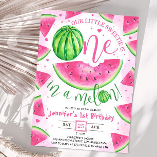 EINS in einer Melone! Mädchen Rosa 1. Geburtstagsf Einladung