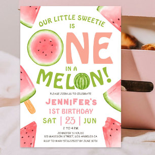 EINS in einer Melone! Mädchen Rosa Wassermelone 1. Einladung