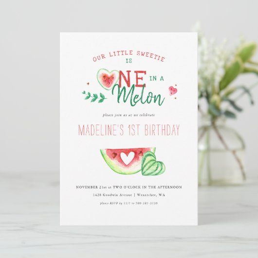 eins in einer Melone | Watermelon Erster Geburtsta Einladung (Stehend Vorderseite)