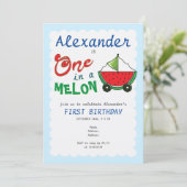 Eins in Melon Blue Niedlich Boat Pull Toy 1. Gebur Einladung (Stehend Vorderseite)