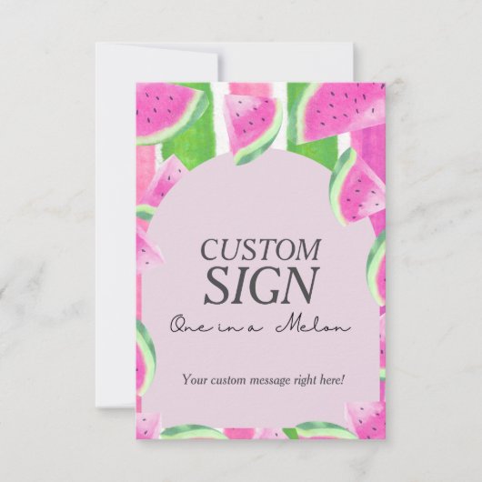 Eins in Melon Custom Pink Watermelon Zeichen Einladung (Vorderseite)