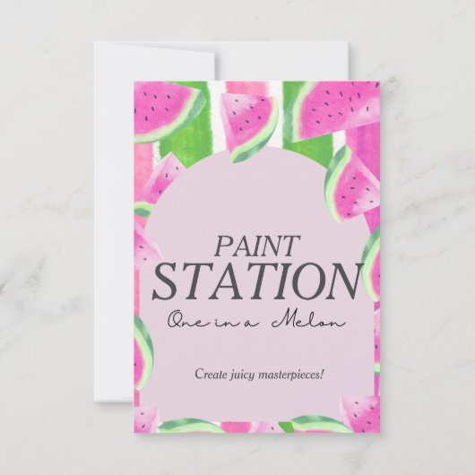 Eins in Melon Paint Station Pink Watermelon Zeiche Einladung (Rückseite)