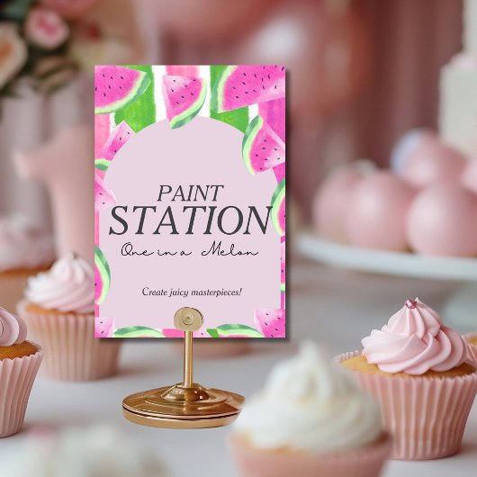 Eins in Melon Paint Station Pink Watermelon Zeiche Einladung