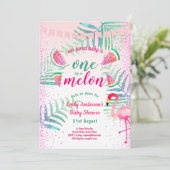 Eins in Melon Tropical Flamingo Watermelon Pink Einladung (Stehend Vorderseite)