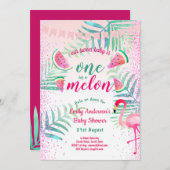 Eins in Melon Tropical Flamingo Watermelon Pink Einladung (Vorne/Hinten)