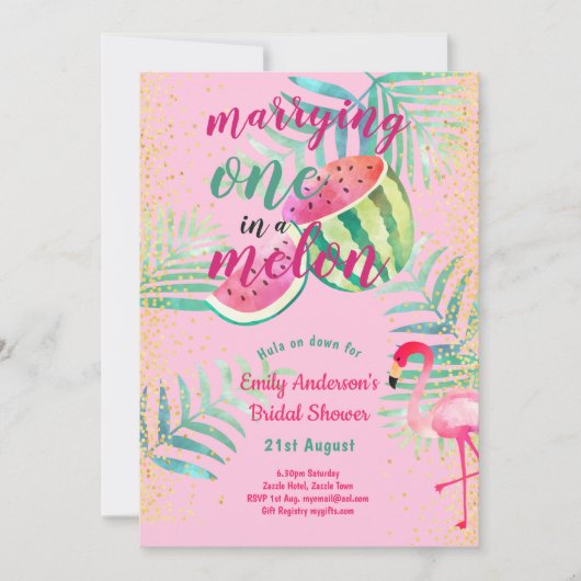 Eins in Melon Tropical Flamingo Watermelon Pink Gr Einladung (Vorderseite)