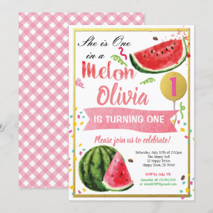 Eins in Melone zum ersten Geburtstag Einladung ros